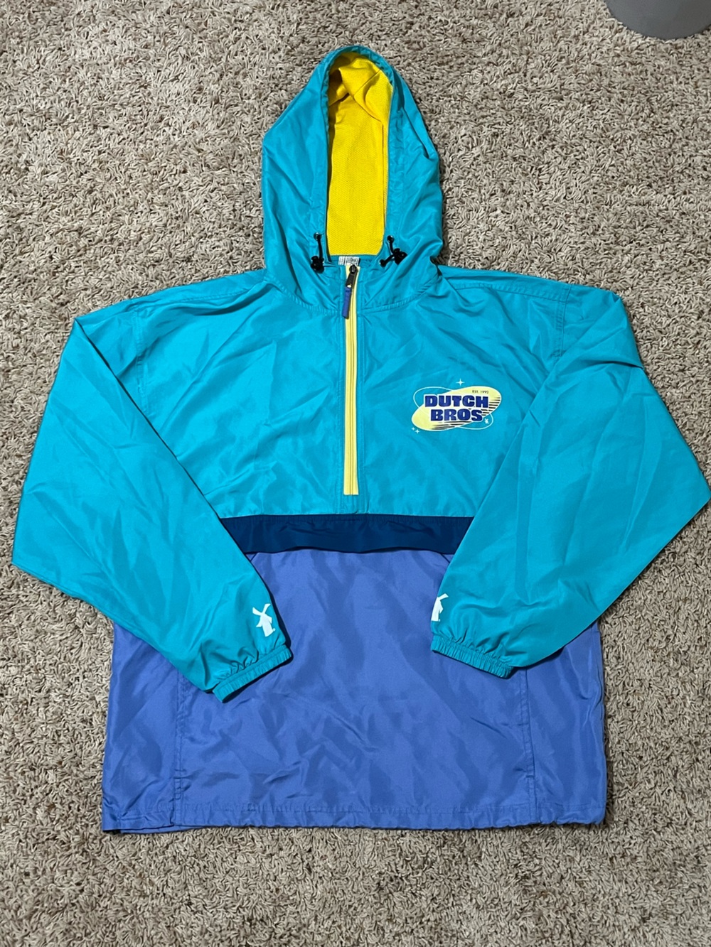 Dutch Brothers Colorblock Hooded Adjustable Lightweight Anorak Quarter Zip Large